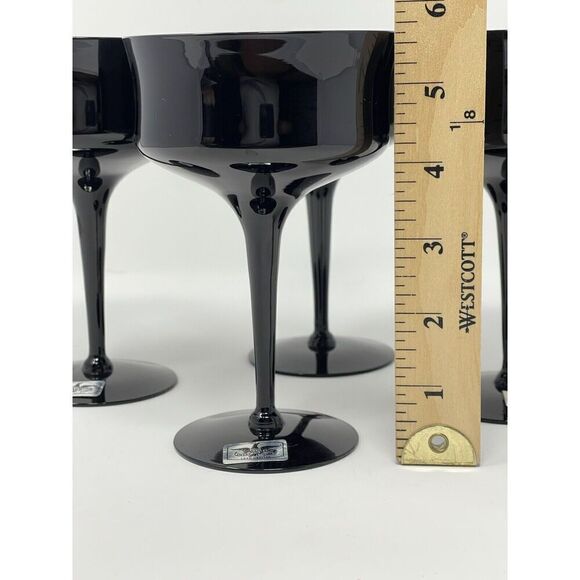 AMERICAN MANOR Ebony Black Vintage MCM Crystal Champagne Coupe Sherbet set Of 4 - Picture 4 of 5